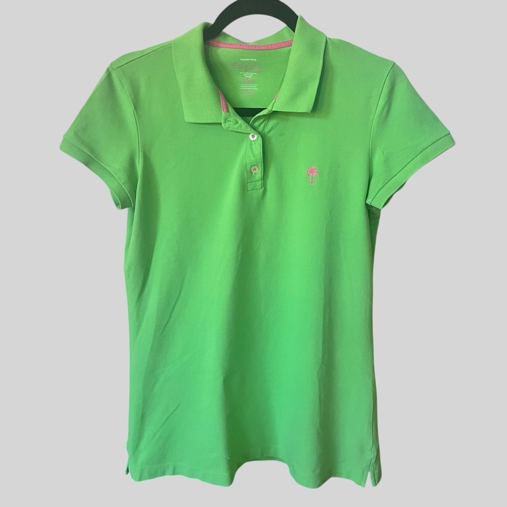 Lilly Pulitzer Soft Green Color Cotton Polo Shirt Cap Sleeve. - Picture 1 of 6